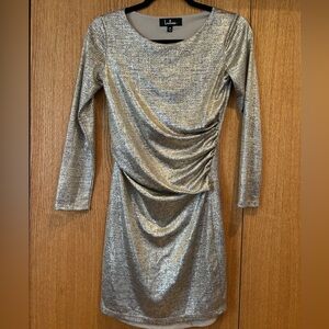 Lulus Luxe of My Life Metallic Gold Long Sleeve Bodycon Dress Womens Size Medium